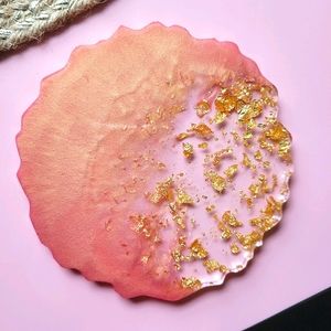 Pink Gold Handmade Resin Geode Coaster Set of 2